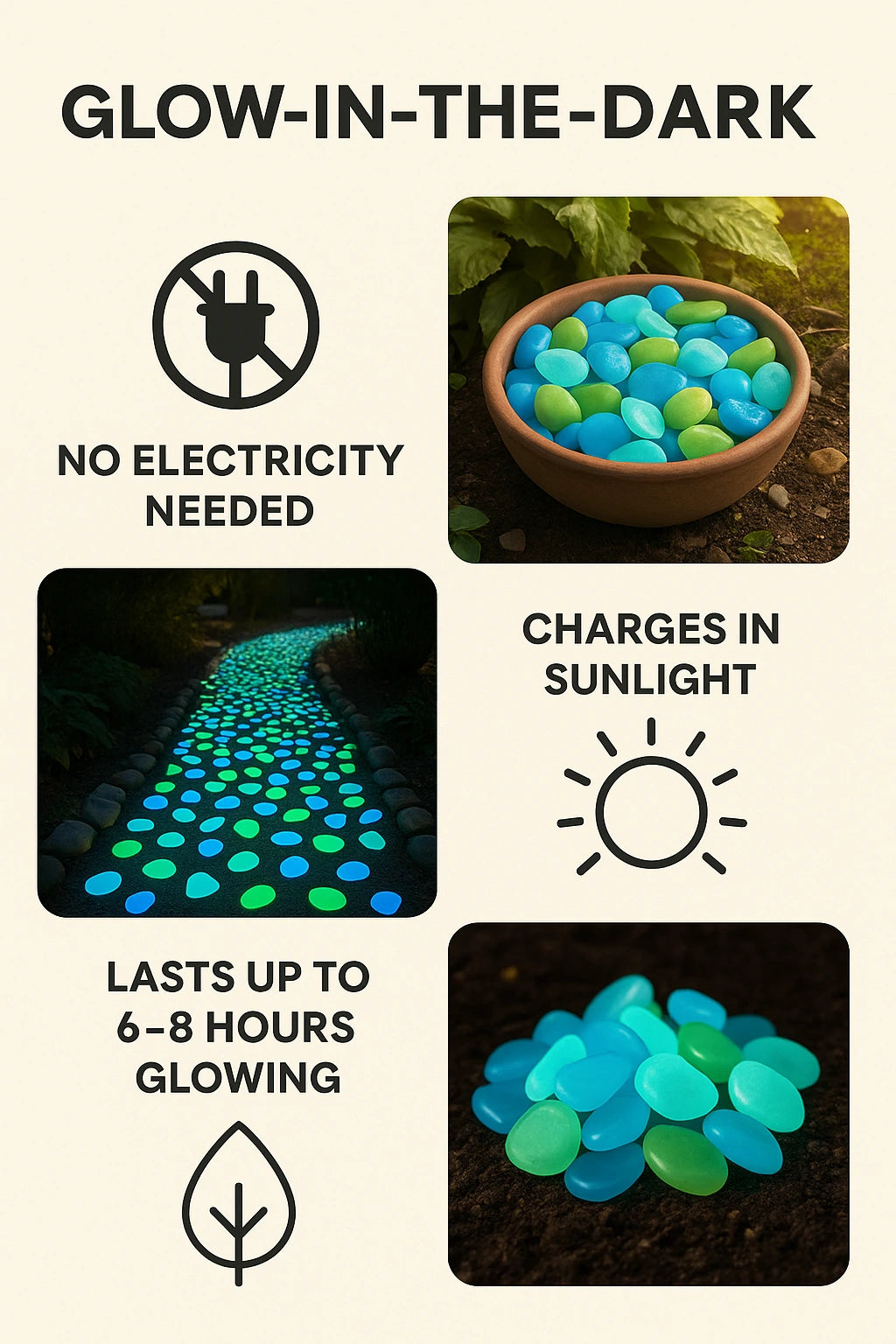 Twilight Pebbles Glow In Dark Garden Rocks (Pack Of 100 pcs)
